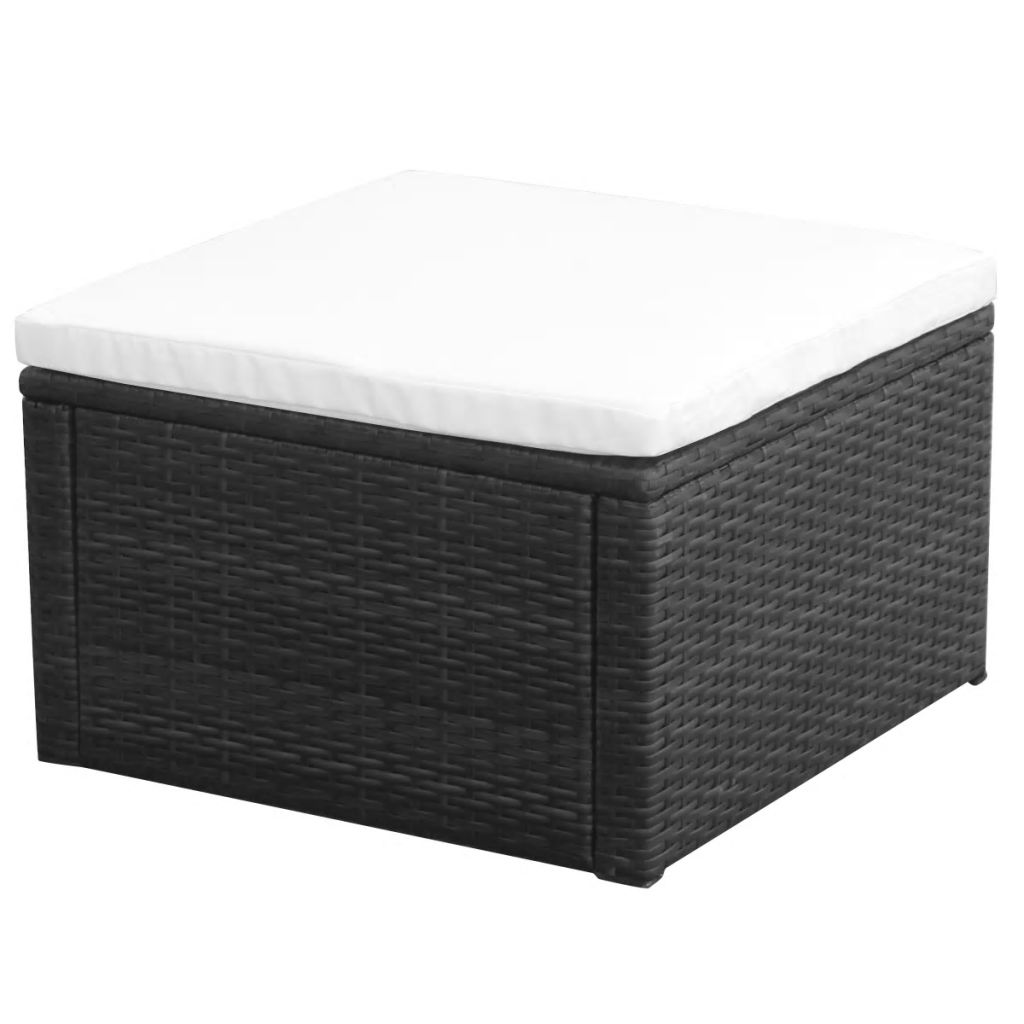 Hocker mit Kissen Poly Rattan 53×53×30 cm Schwarz