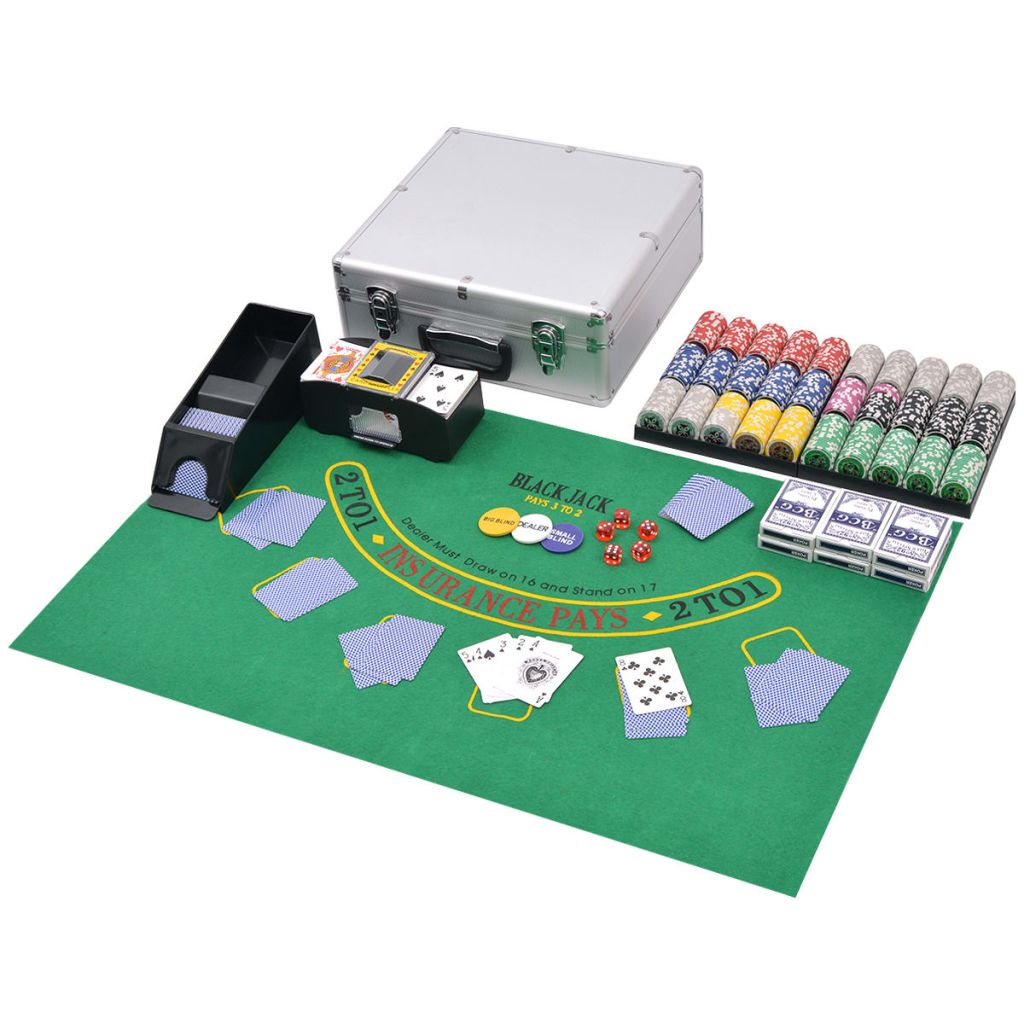 Kombiniertes Poker/Blackjack Set mit 600 Laserchips Aluminium