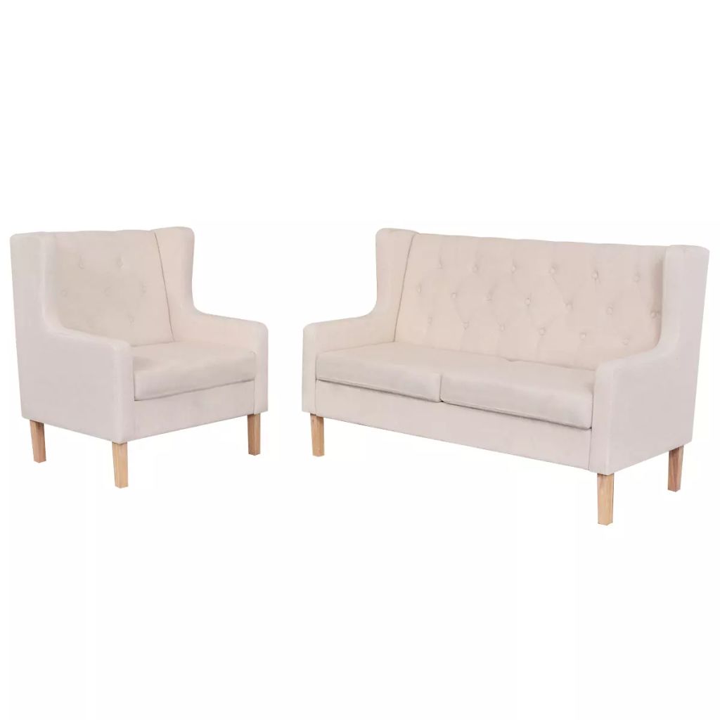 2-tlg. Sofa-Set Stoff Cremeweiß