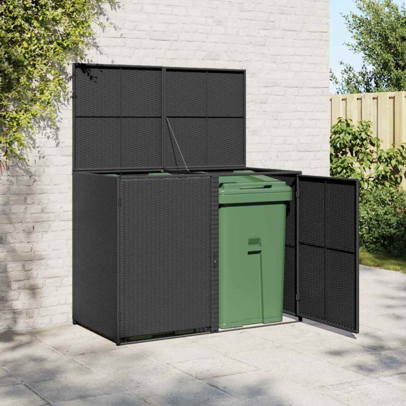 Mülltonnenbox für 2 Tonnen Poly Rattan Schwarz 148x80x111 cm