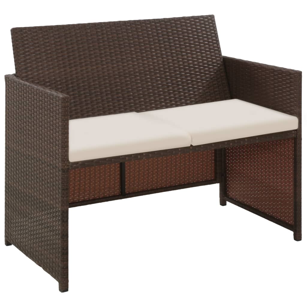 2-Sitzer-Gartensofa mit Polstern Braun Poly Rattan
