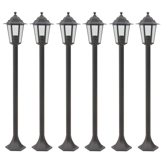 Garten-Pollerleuchte 6 Stk. E27 110 cm Aluminium Bronzefarben