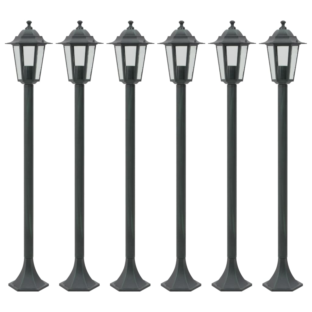 Garten-Pollerleuchte 6 Stk. E27 110 cm Aluminium Dunkelgrün