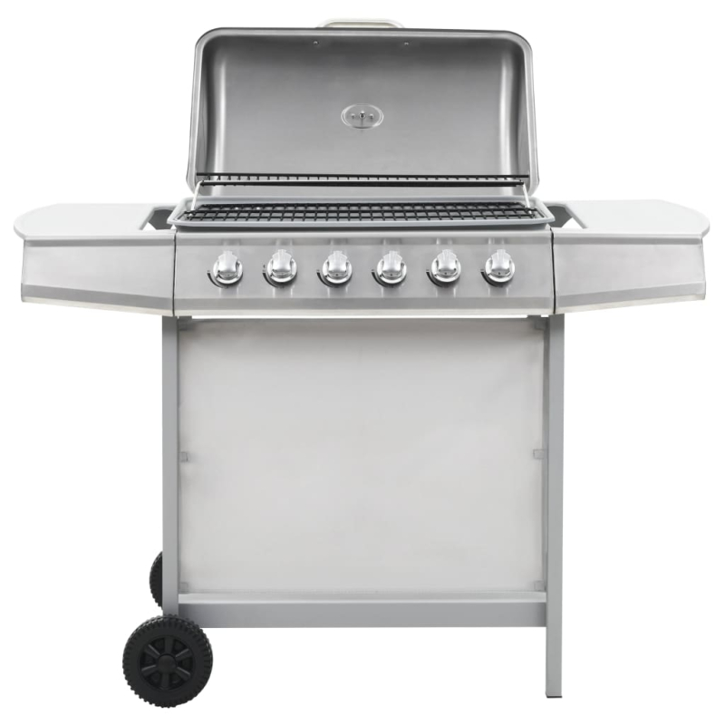 Gasgrill mit 6 Flammen Edelstahl Silbern