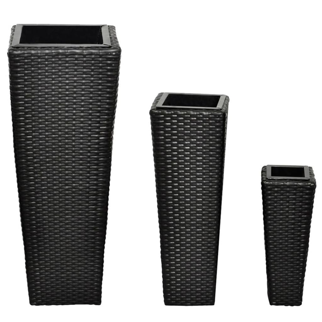 Garten-Hochbeet 3-tlg. Poly Rattan Schwarz