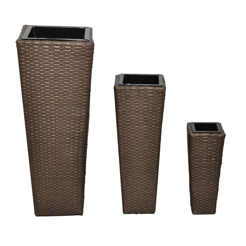 Blumenkübel 3 Stk. Polyrattan Braun