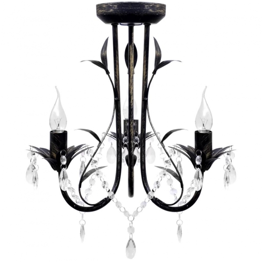 Decknlampe Art Novau mit Kristallperlen 3 x E14