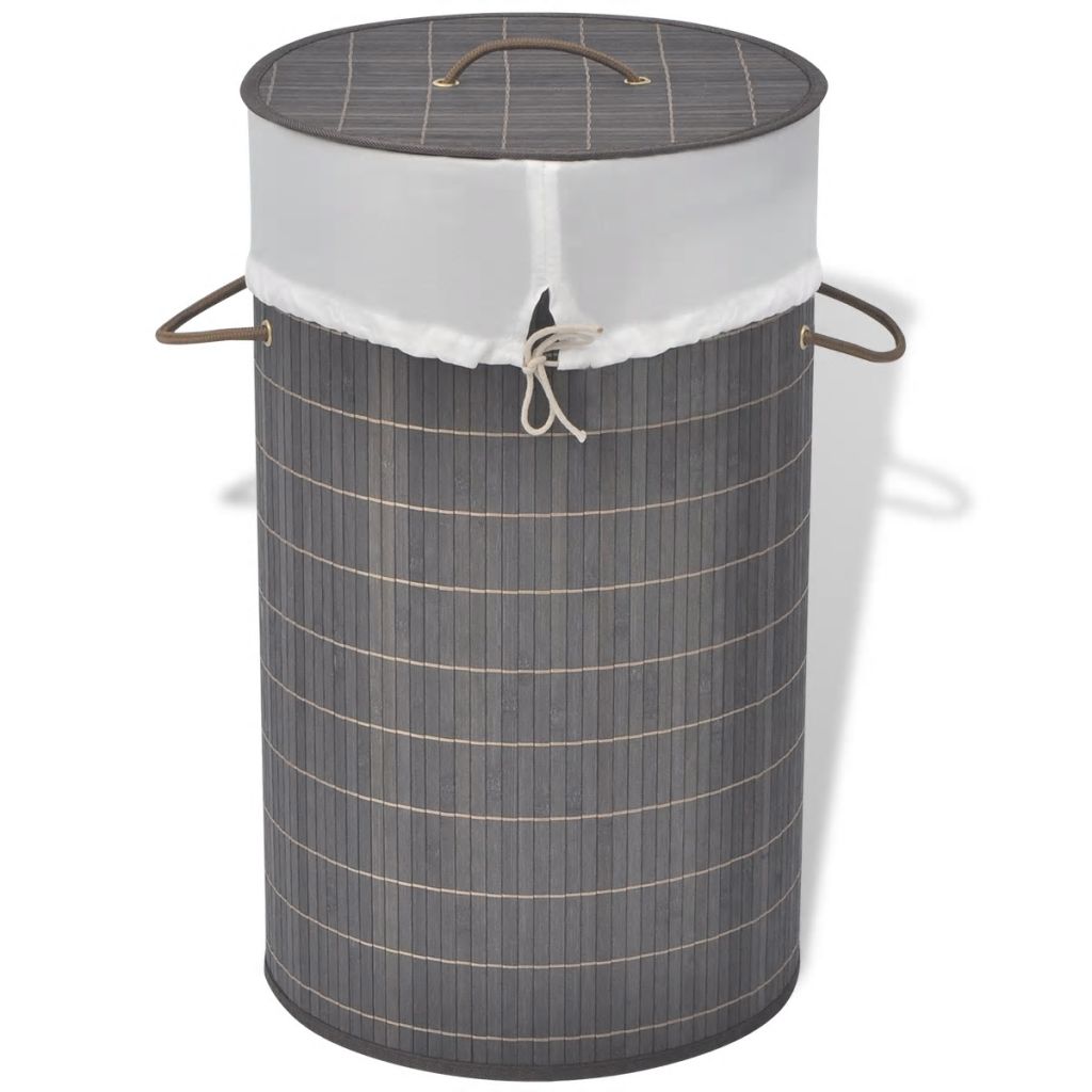 Wäschekorb aus Bambus Rund Dunkelbraun