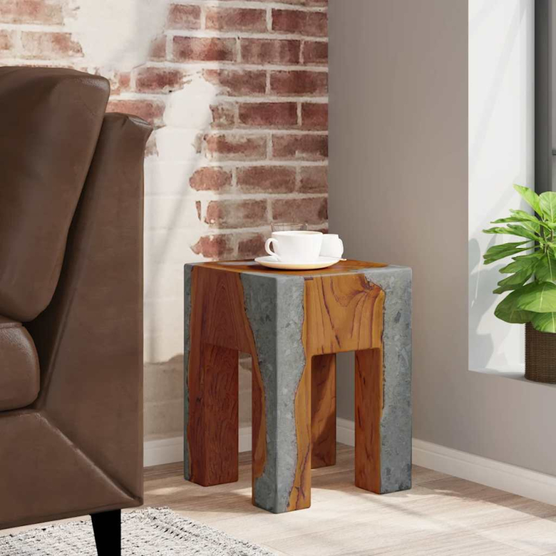 Hocker Massivholz Teak und Harz
