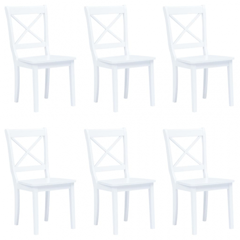 Esszimmerstühle 6 Stk. Weiß Gummiholz Massiv