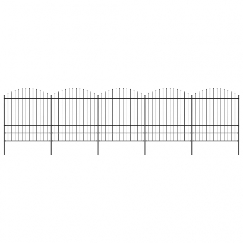 Gartenzaun mit Speerspitzen Stahl (1,75 - 2) x 8,5 m Schwarz