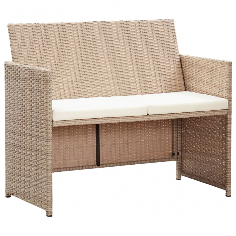 2-Sitzer-Gartensofa mit Polstern Beige Poly Rattan