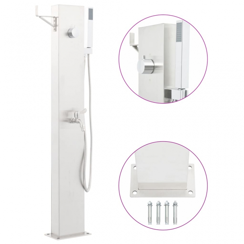 Gartendusche mit Wasserhahn 110 cm Edelstahl