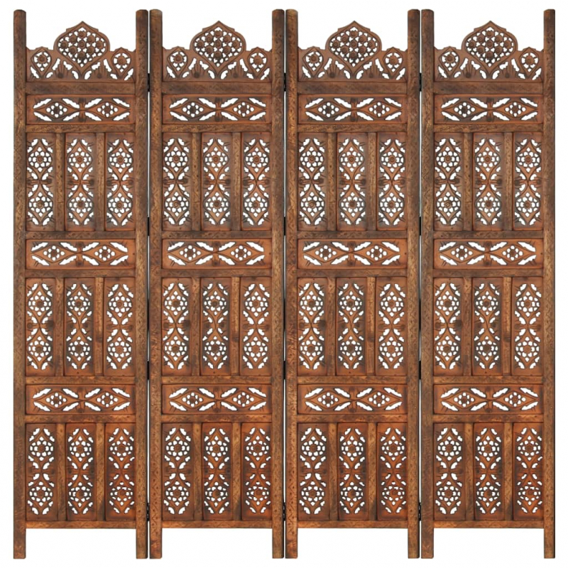4-tlg. Raumteiler Handgeschnitzt Braun 160×165 cm Mangoholz