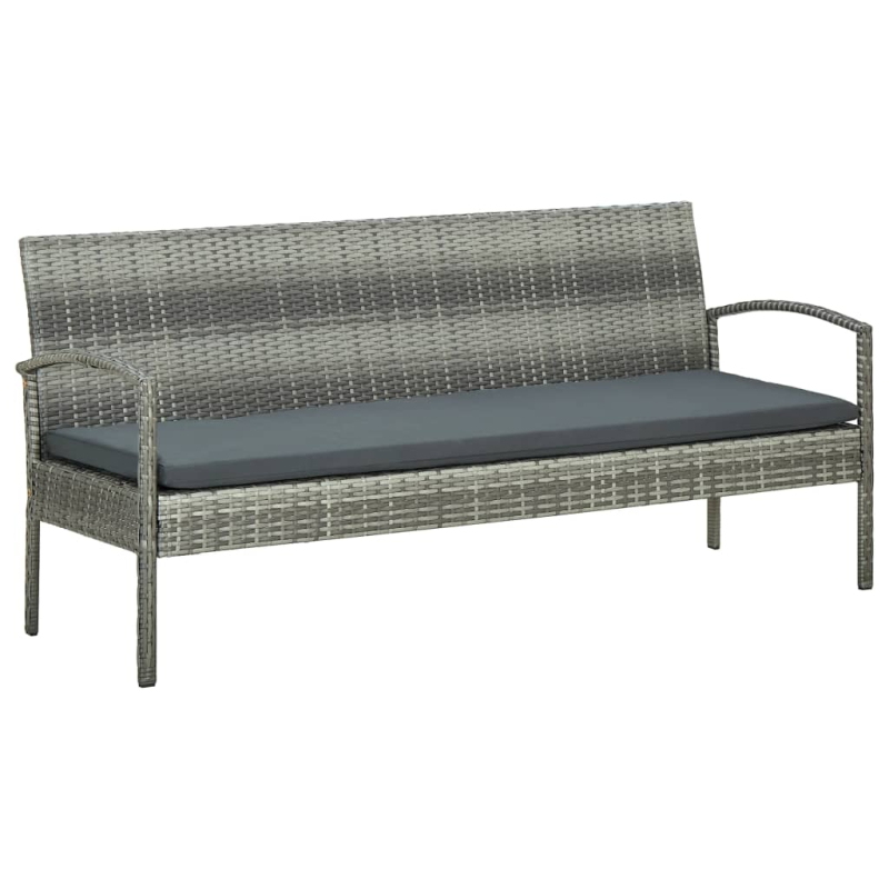 Gartensofa 3-Sitzer mit Kissen Grau Poly Rattan