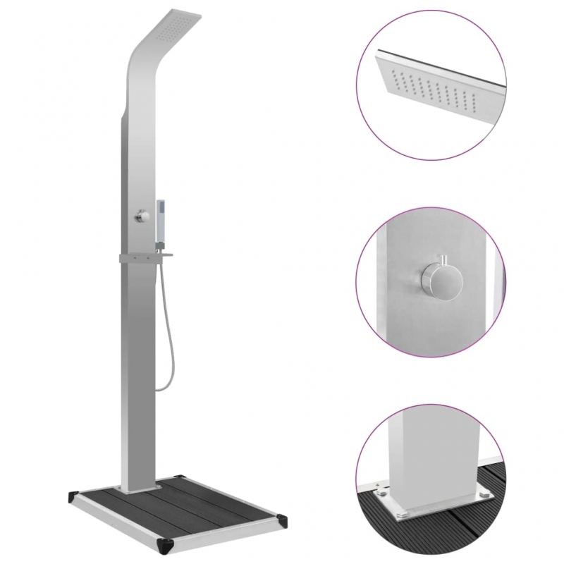 Gartendusche mit Bodenelement WPC Edelstahl