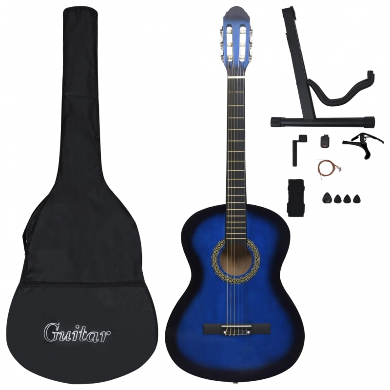 12-tlg. Klassikgitarren-Set für Anfänger Blau 4/4 39