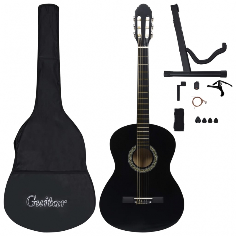 12-tlg. Klassikgitarren-Set für Anfänger Schwarz 4/4 39
