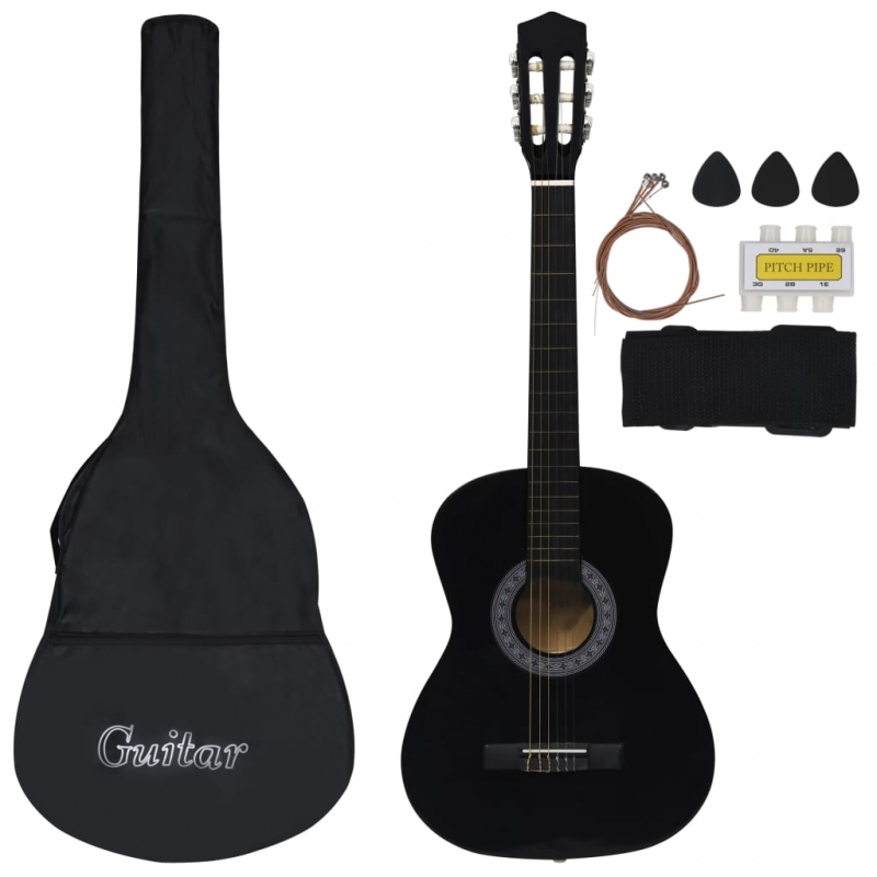 8-tlg. Klassikgitarren-Set für Anfänger Schwarz 3/4 36