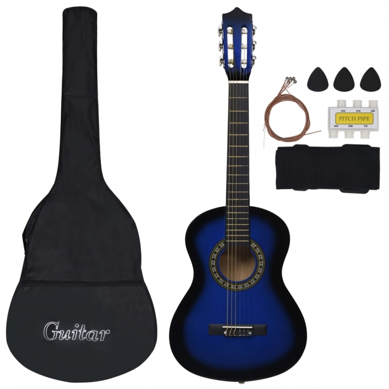 8-tlg. Klassische Gitarre Set für Anfänger Blau 1/2 34