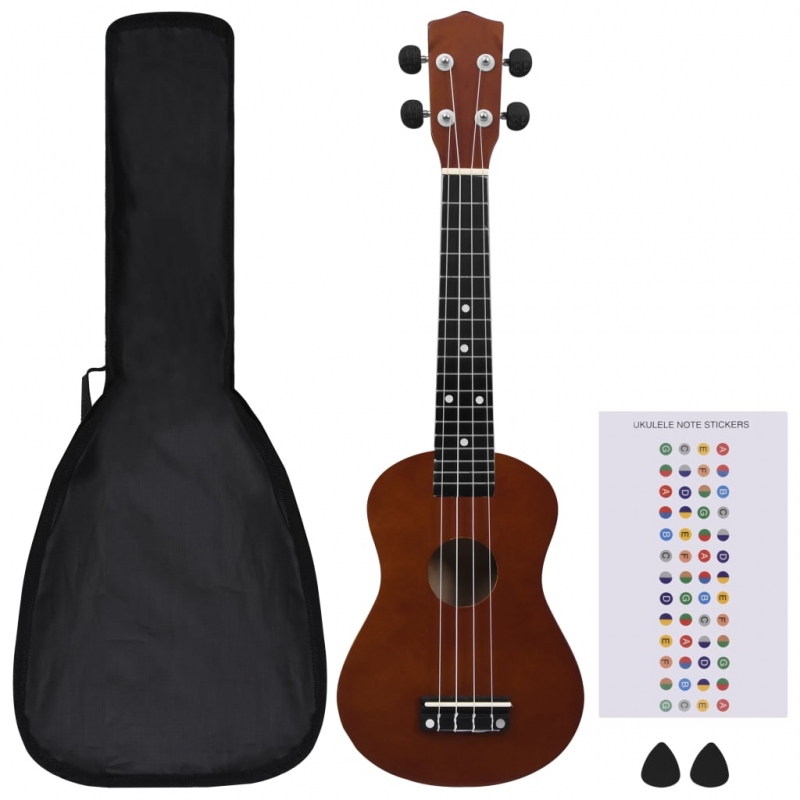 Sopran Ukulele Set für Kinder mit Tasche Dunkles Holz 23