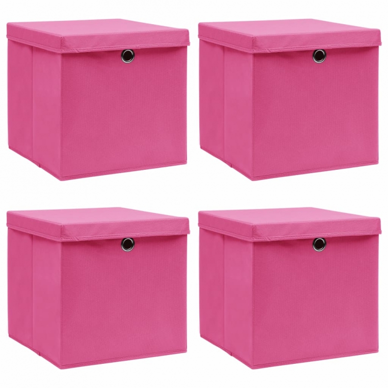 Aufbewahrungsboxen mit Deckeln 4 Stk. Rosa 32x32x32 cm Stoff