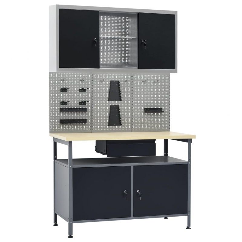 Werkbank mit 3 Werkzeugwänden und 1 Wandschrank