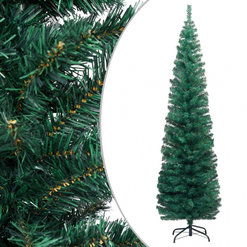 Künstlicher Weihnachtsbaum Schlank mit Ständer Grün 240 cm PVC