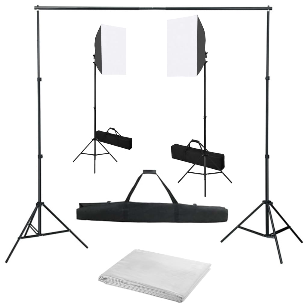 Fotostudio-Set mit Softboxen und Hintergrundsystem