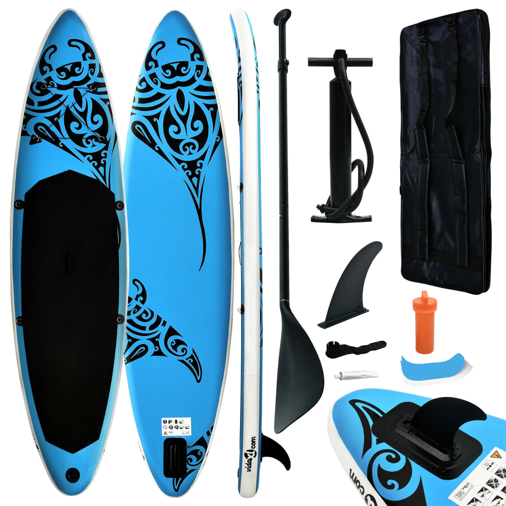 Aufblasbares Stand Up Paddle Board Set 305x76x15 cm Blau