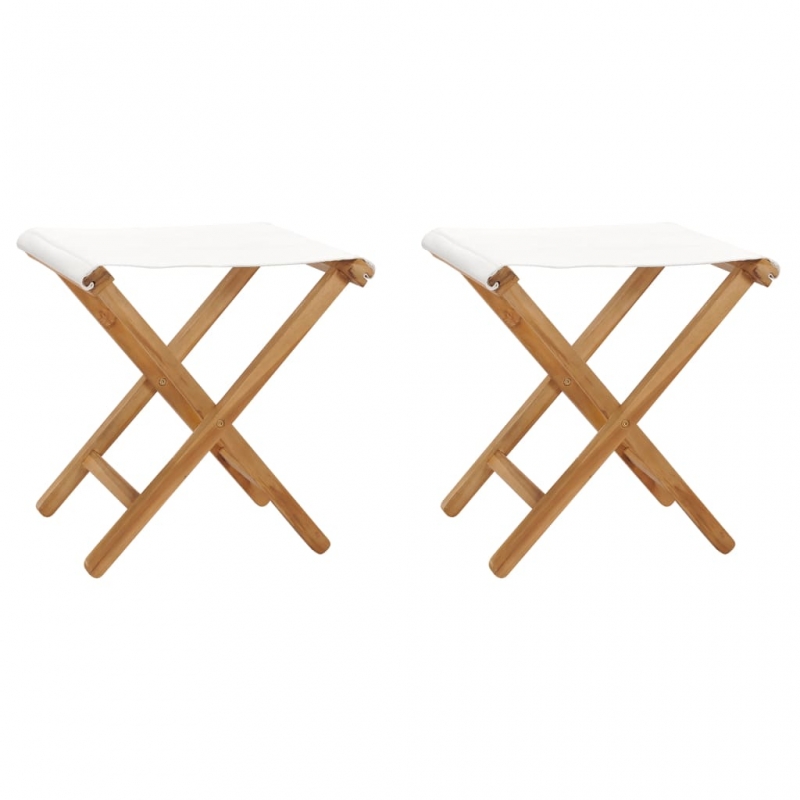 Klappstühle 2 Stk. Teak Massivholz und Stoff Cremeweiß