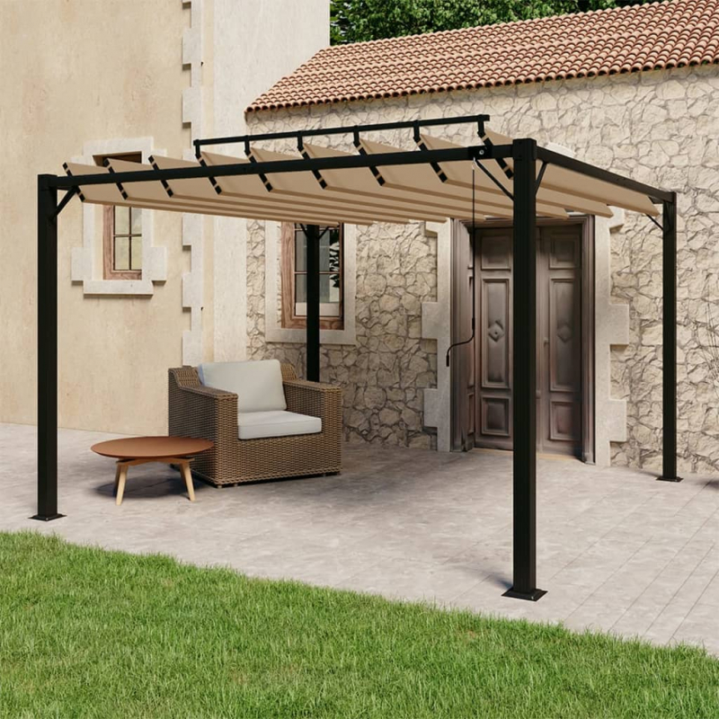 Pergola mit Lamellendach 3x3 m Taupe Stoff und Aluminium