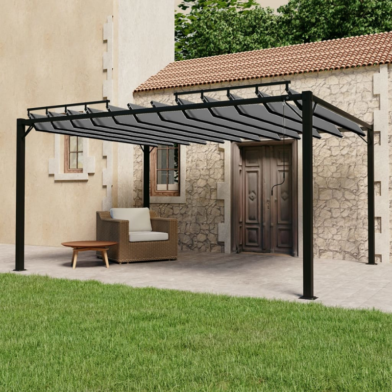 Pavillon mit Lamellendach 3x4 m Anthrazit Stoff und Aluminium
