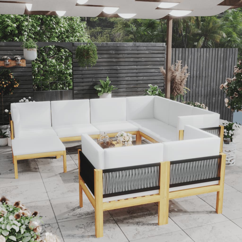 10-tlg. Garten-Lounge-Set mit Kissen Cremeweiß Massivholz Akazie