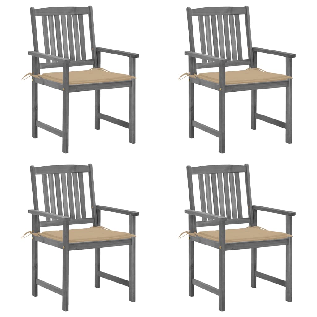 Gartenstühle mit Kissen 4 Stk. Grau Massivholz Akazie