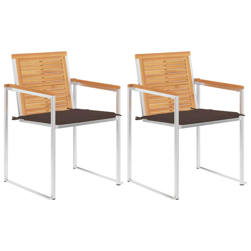 Gartenstühle mit Kissen 2 Stk. Massivholz Teak und Stahl