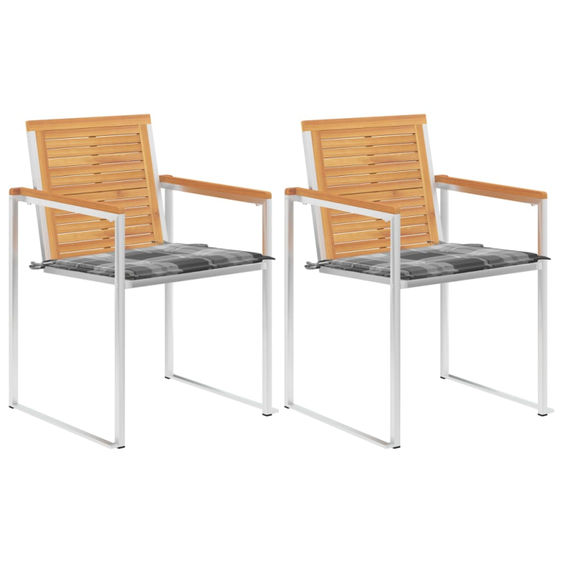 Gartenstühle mit Kissen 2 Stk. Massivholz Teak und Stahl