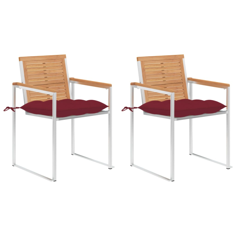 Gartenstühle mit Kissen 2 Stk. Massivholz Teak und Stahl