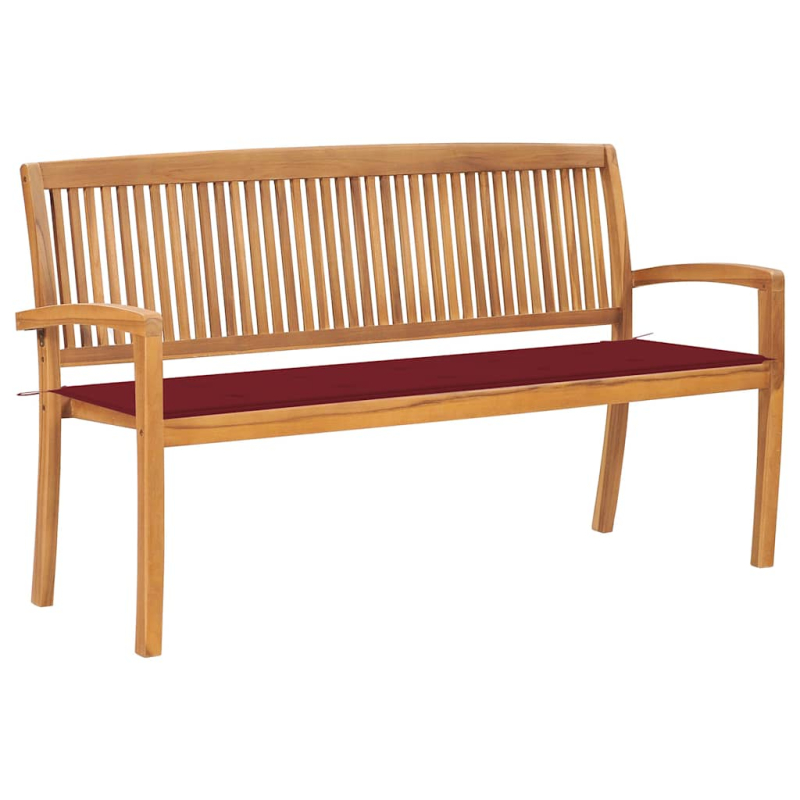 Stapelbare Gartenbank mit Auflage 159 cm Massivholz Teak