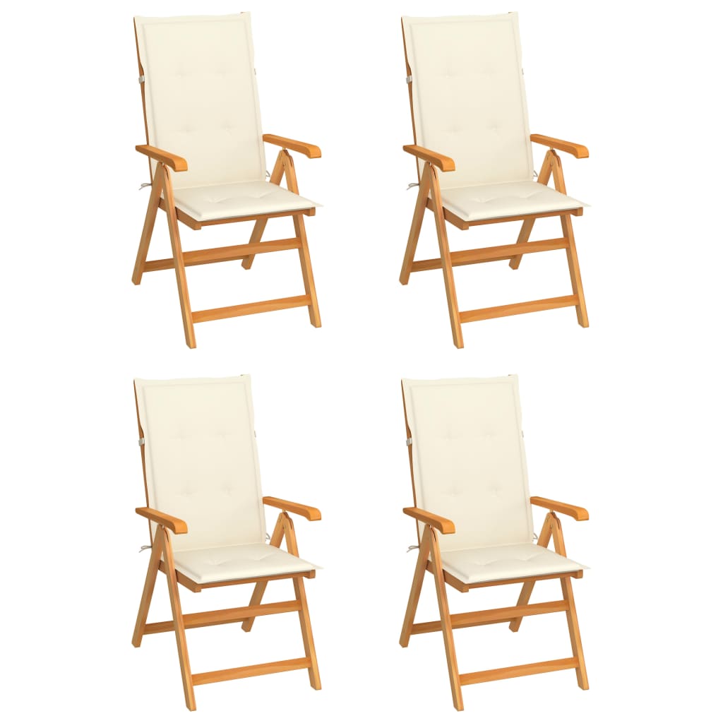 Gartenstühle 4 Stk. mit Cremeweißen Kissen Massivholz Teak