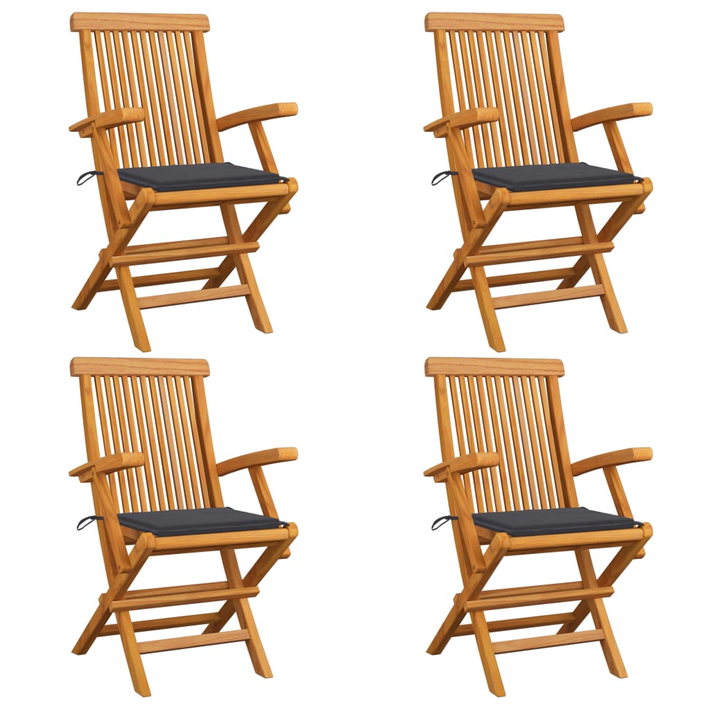 Gartenstühle mit Anthrazit Kissen 4 Stk. Massivholz Teak