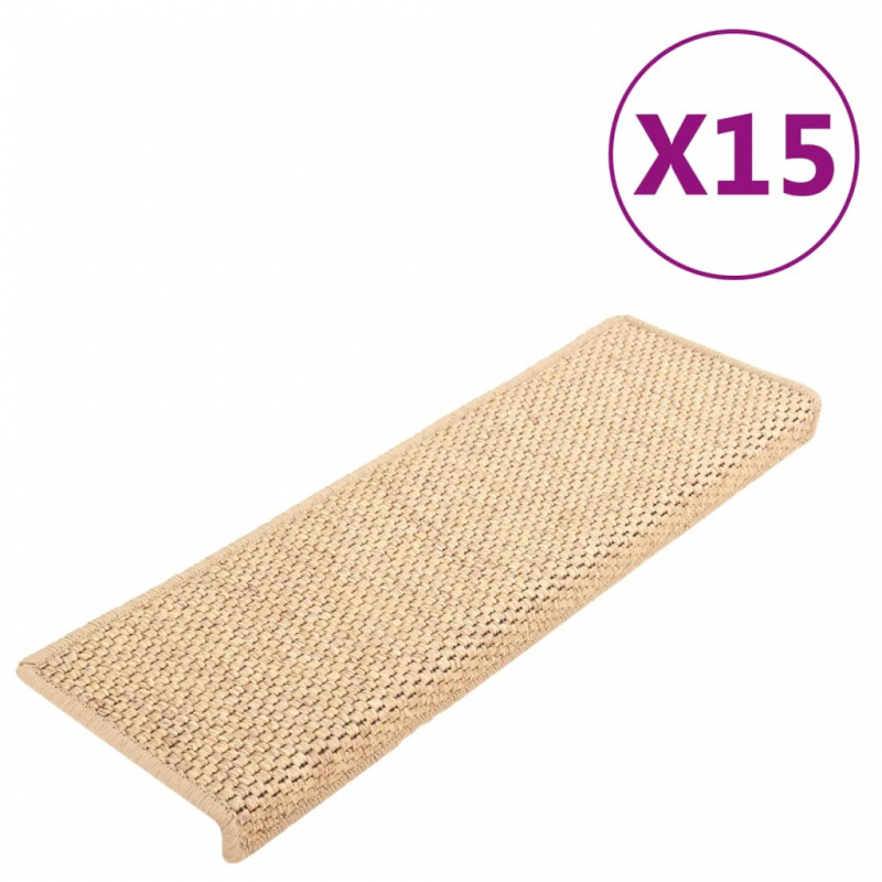 Treppenmatten Selbstklebend Sisal 15 Stk. 65x21x4 cm Hellbeige