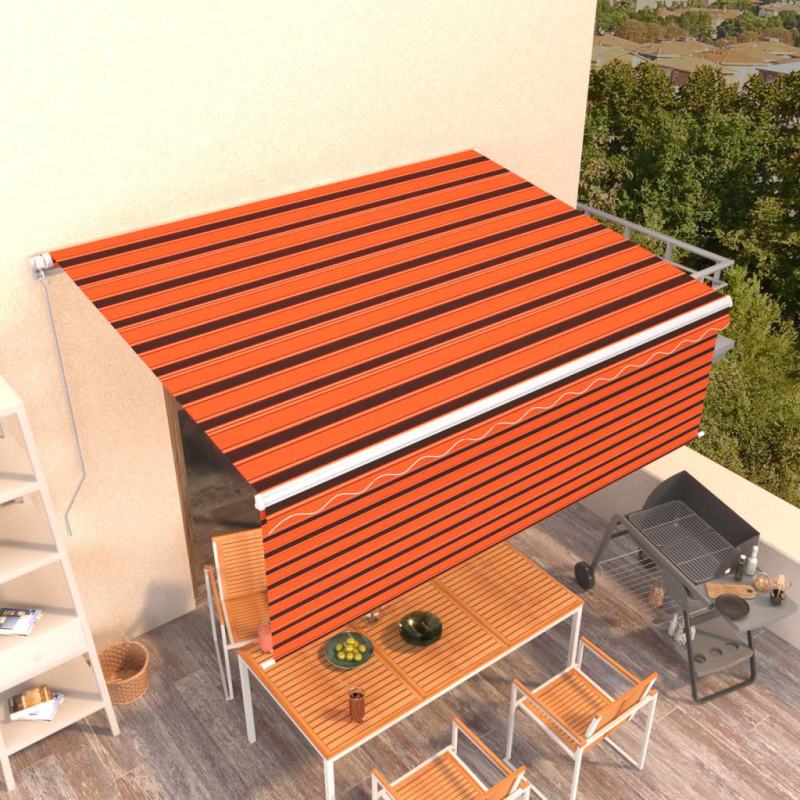 Markise Manuell Einziehbar mit Rollo 4,5x3 m Orange & Braun