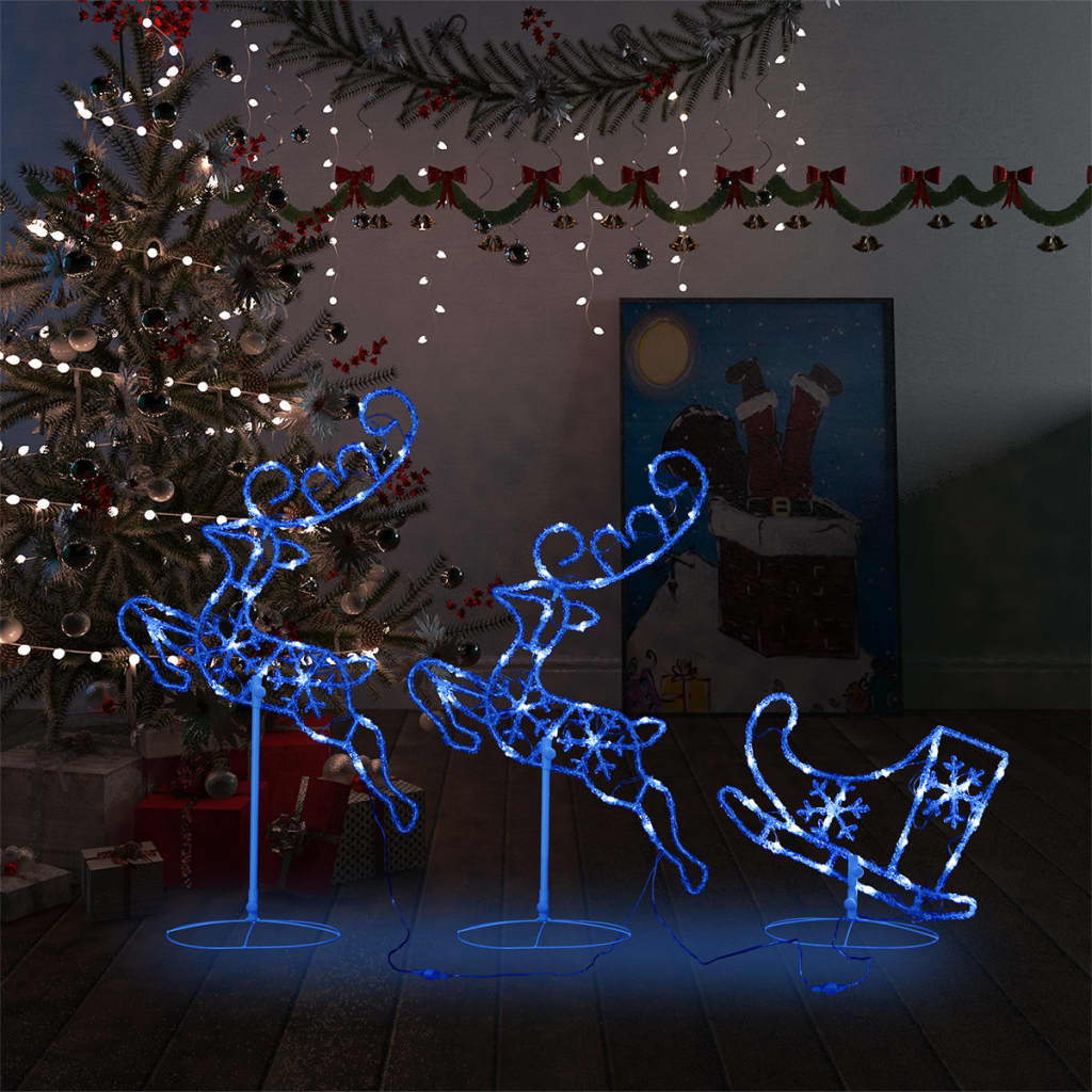 Weihnachtsdeko LED Rentiere & Schlitten Acryl 260x21x87 cm Blau