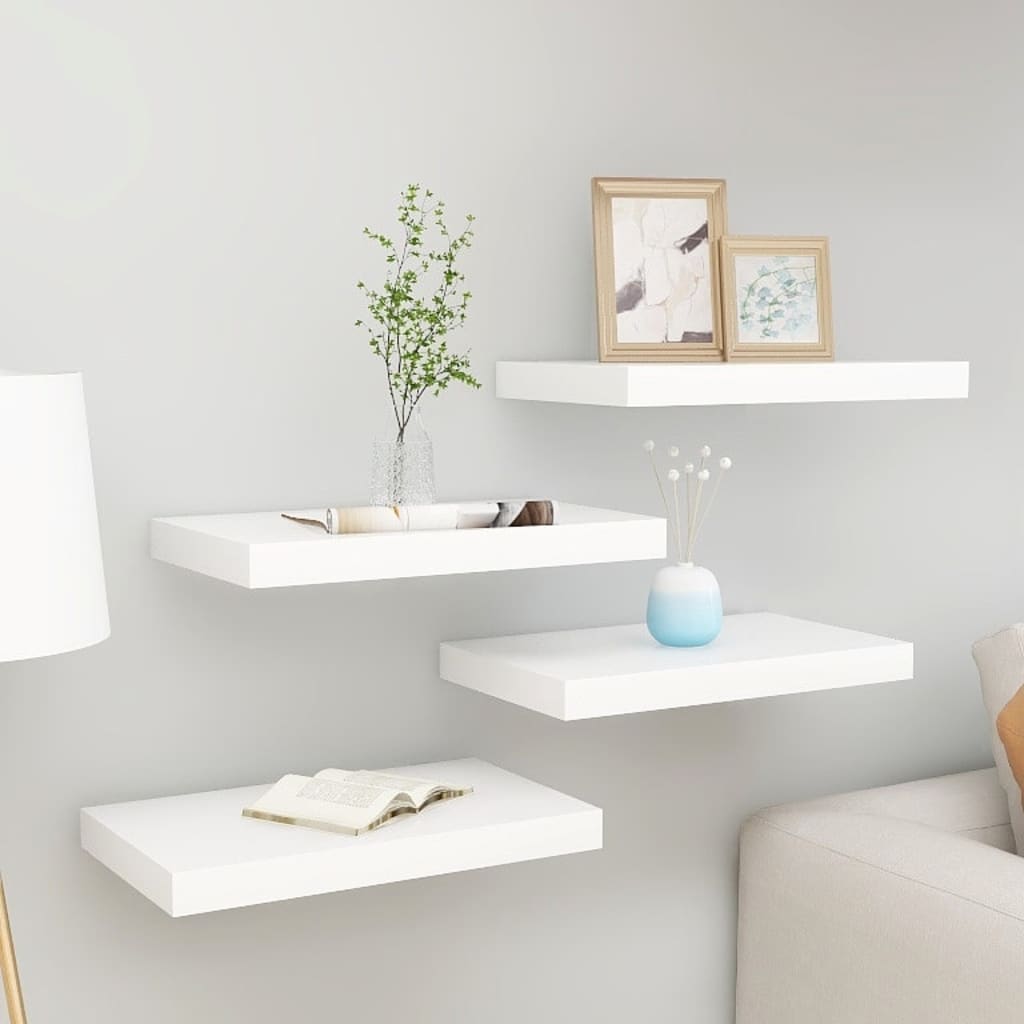 Schweberegale 4 Stk. Eichen-Optik und Weiß 40x23x3,8 cm MDF