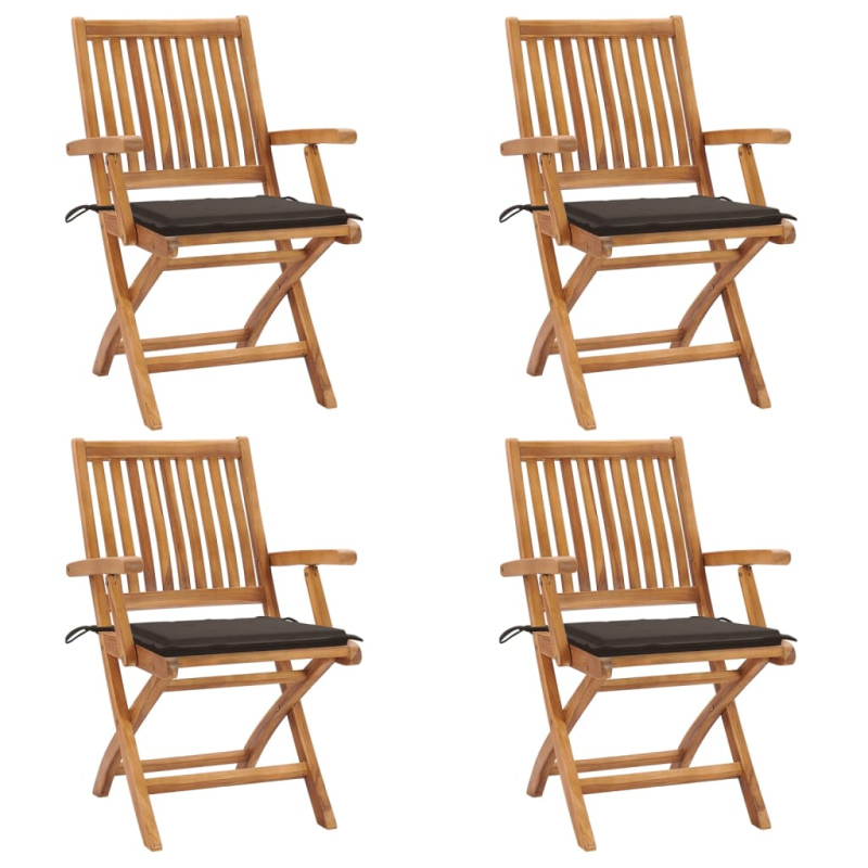 Klappbare Gartenstühle mit Kissen 4 Stk. Massivholz Teak