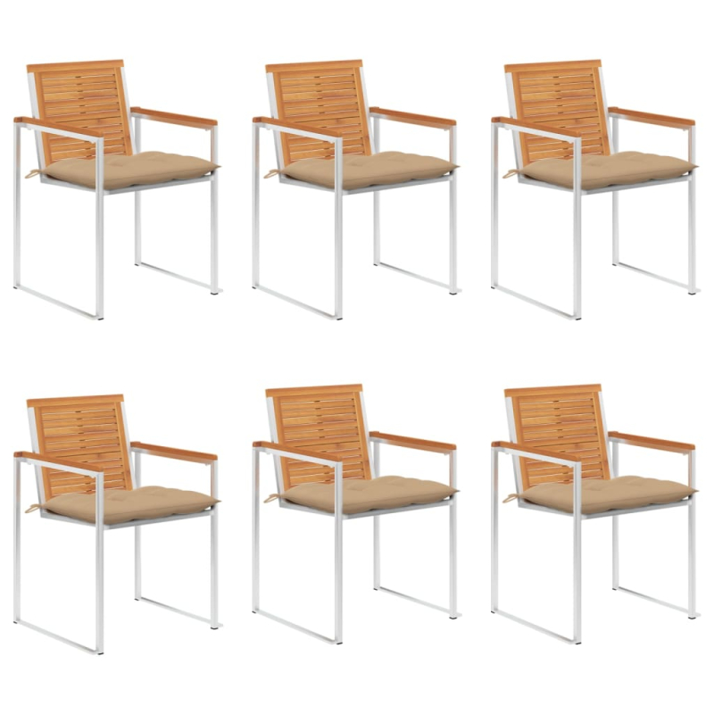 Gartenstühle 6 Stk. mit Kissen Massivholz Akazie
