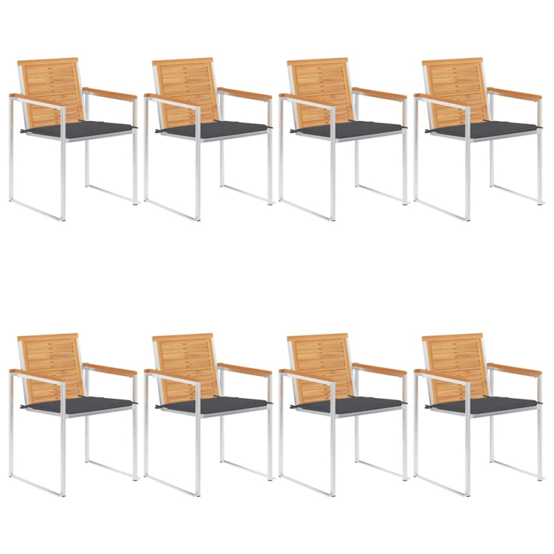 8 Stk. Gartenstühle mit Kissen Massivholz Teak