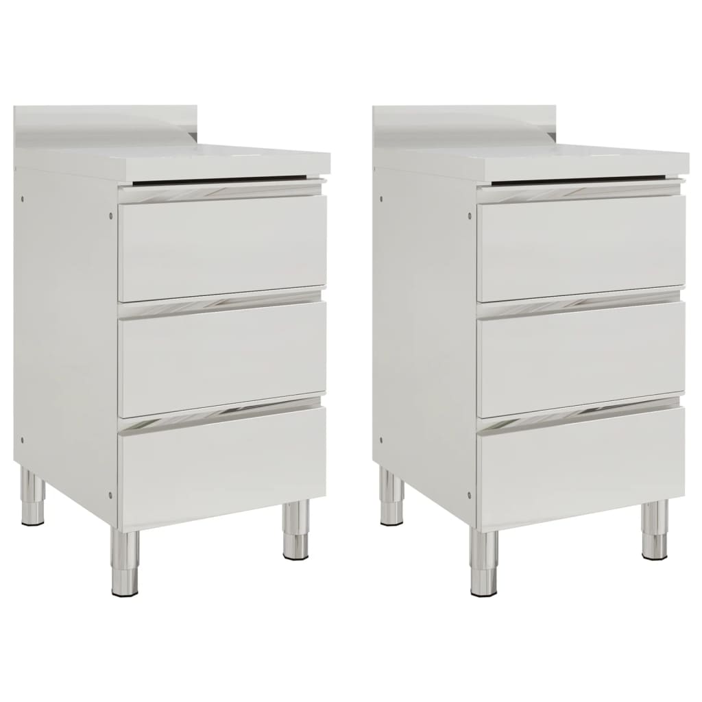 Gastro-Küchenschränke mit 3 Schubladen 2 Stk. Edelstahl