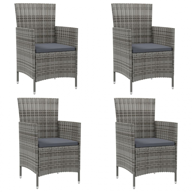 Gartenstühle mit Kissen 4 Stk. Poly Rattan Grau